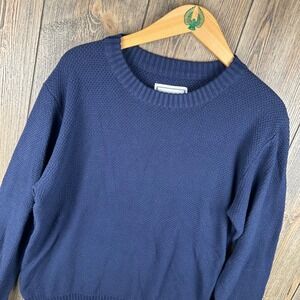 Long Wharf Supply Co Mens Navy Blue Textured Cotton Blend Crewneck Sweater Large
